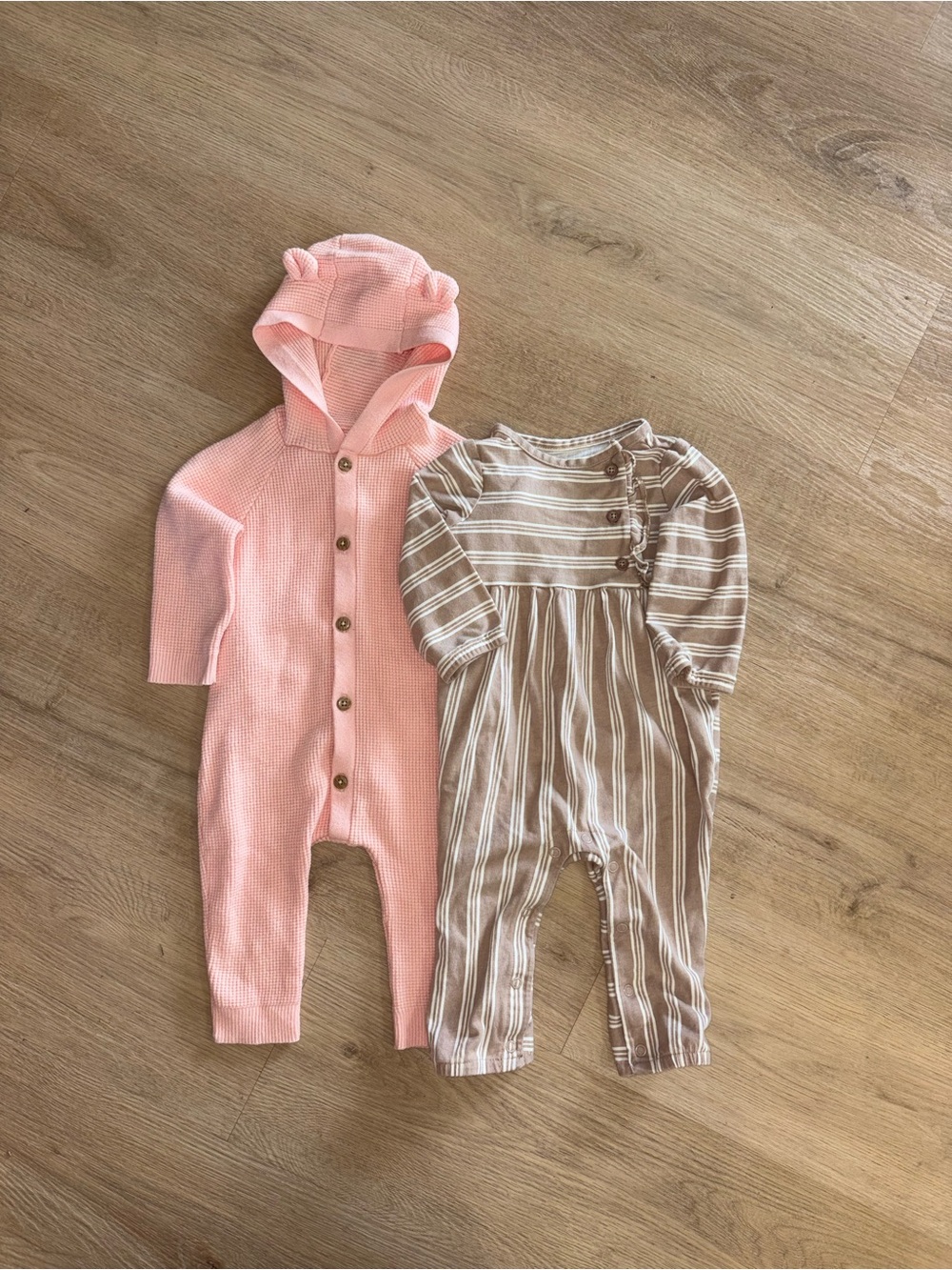 Modern Moments Pink Hooded Knit Footed Romper with Carters Brown One-Piece